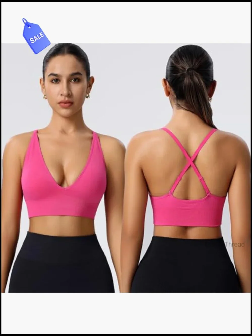 3 Pack Adjustable Deep V Neck Sports Bras Wireless Spaghetti Strap Criss Cross
